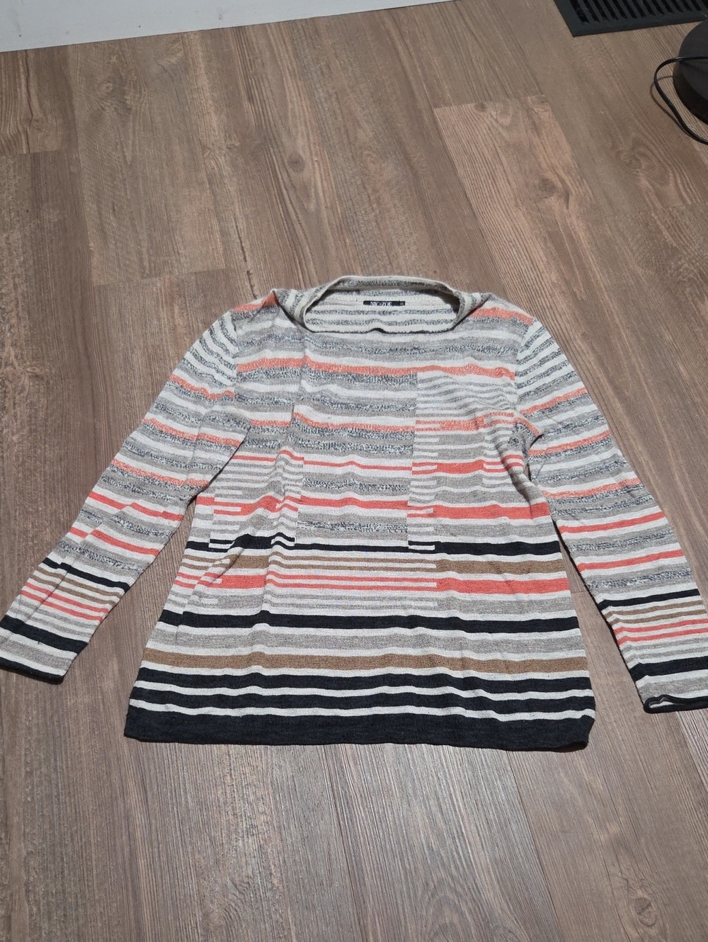 NIC+ZOE Beige and Black Striped Sweater